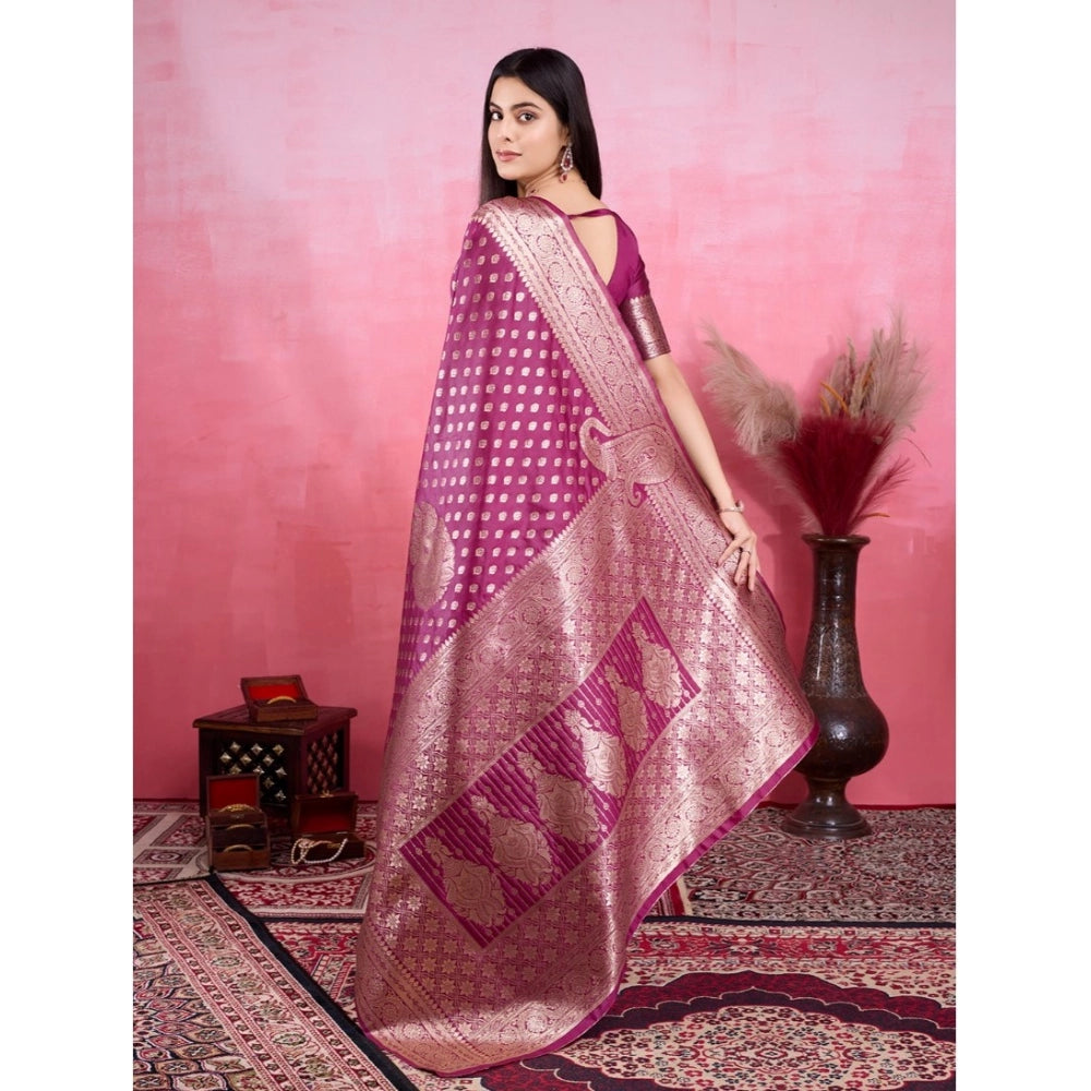 Seduva Women's Banarasi Silk Printed Saree With Unstitched Blouse 5.5Mtr (Wine)