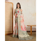 Seduva Women's Viscose Printed Saree With Unstitched Blouse 5.5Mtr (Cream)