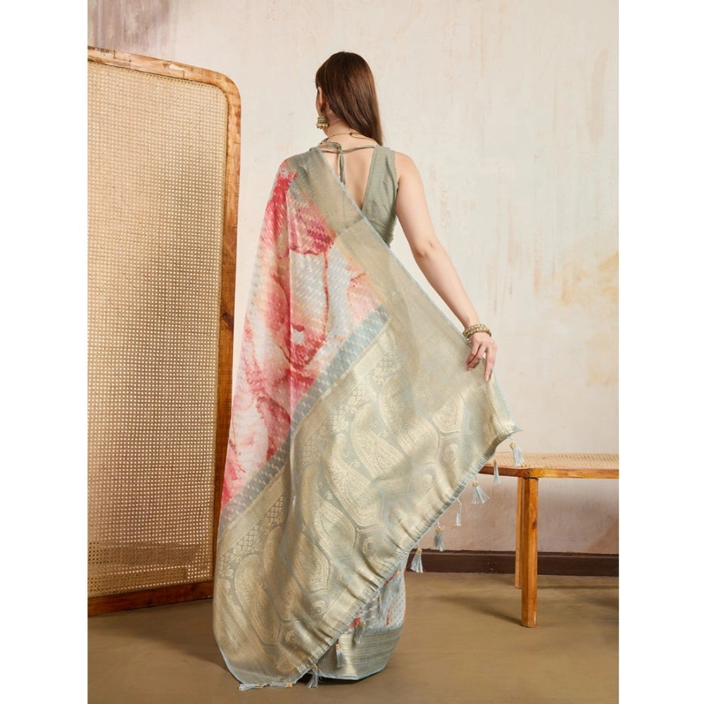 Seduva Women's Viscose Printed Saree With Unstitched Blouse 5.5Mtr (Cream)
