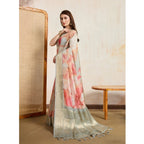 Seduva Women's Viscose Printed Saree With Unstitched Blouse 5.5Mtr (Cream)