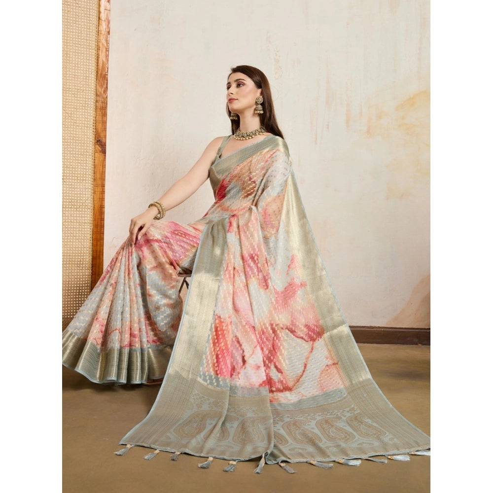 Seduva Women's Viscose Printed Saree With Unstitched Blouse 5.5Mtr (Cream)
