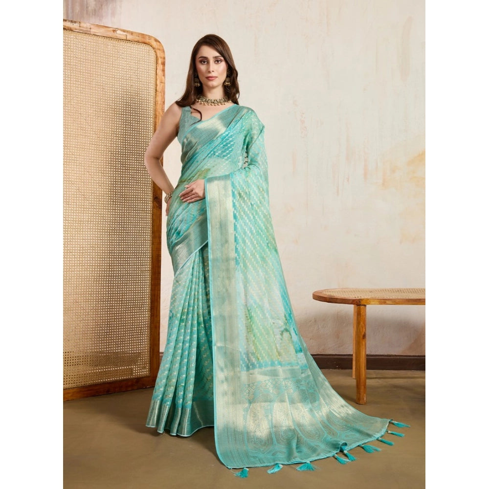 Seduva Women's Viscose Printed Saree With Unstitched Blouse 5.5Mtr (Green)