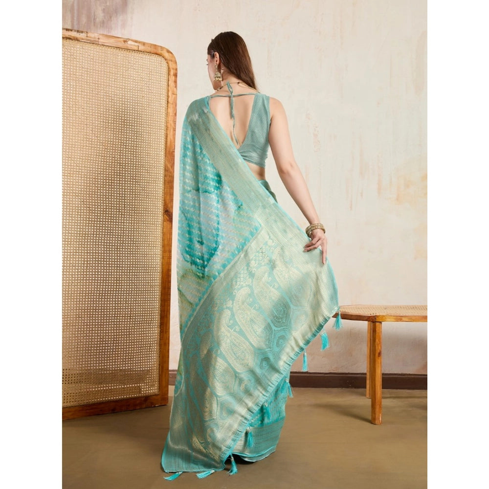 Seduva Women's Viscose Printed Saree With Unstitched Blouse 5.5Mtr (Green)
