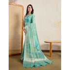 Seduva Women's Viscose Printed Saree With Unstitched Blouse 5.5Mtr (Green)