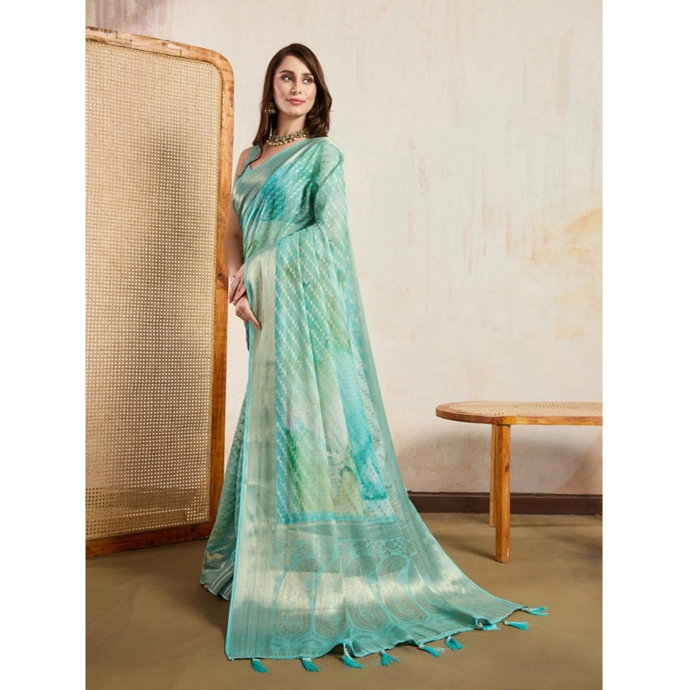 Seduva Women's Viscose Printed Saree With Unstitched Blouse 5.5Mtr (Green)