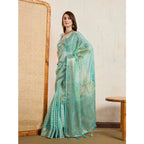 Seduva Women's Viscose Printed Saree With Unstitched Blouse 5.5Mtr (Green)
