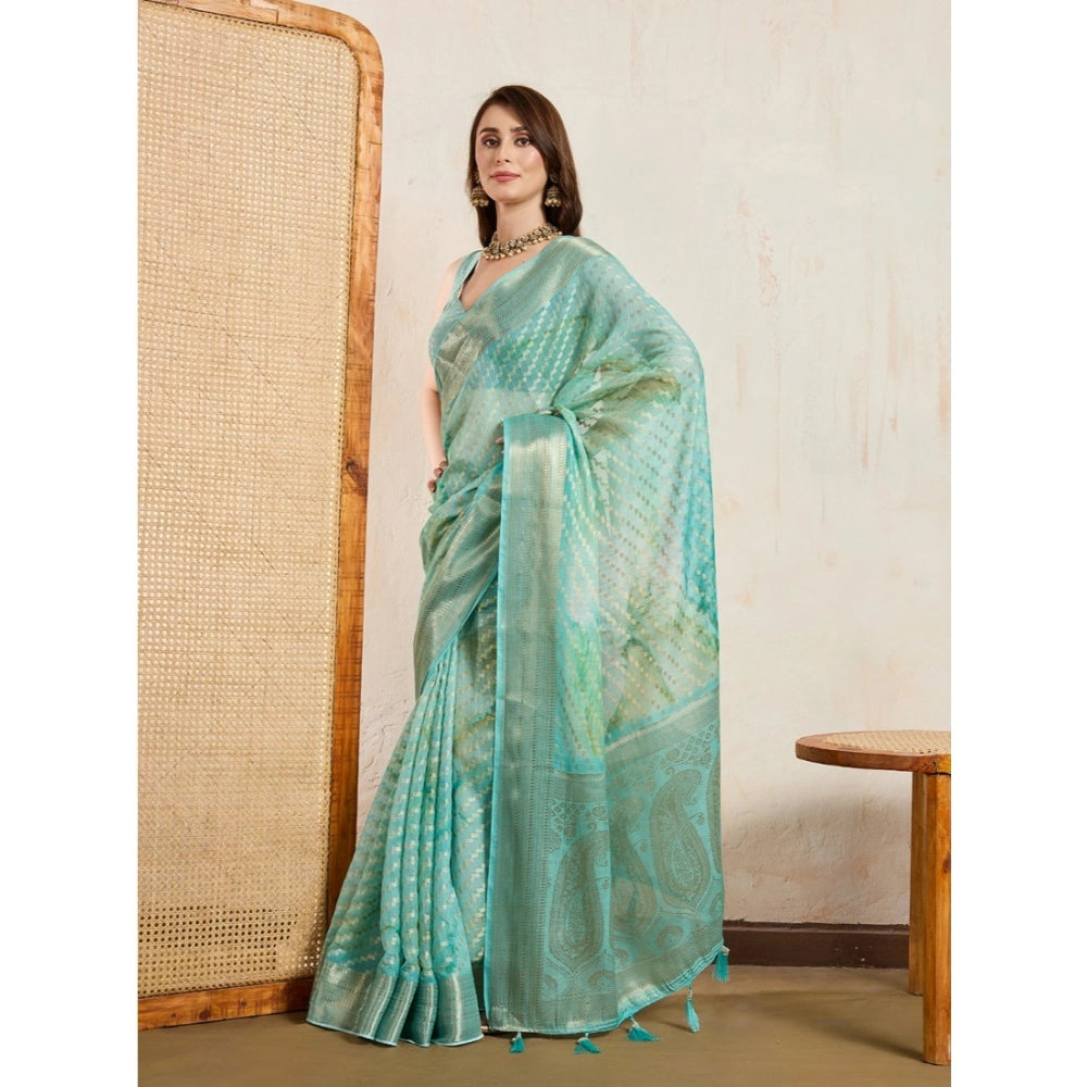 Seduva Women's Viscose Printed Saree With Unstitched Blouse 5.5Mtr (Green)