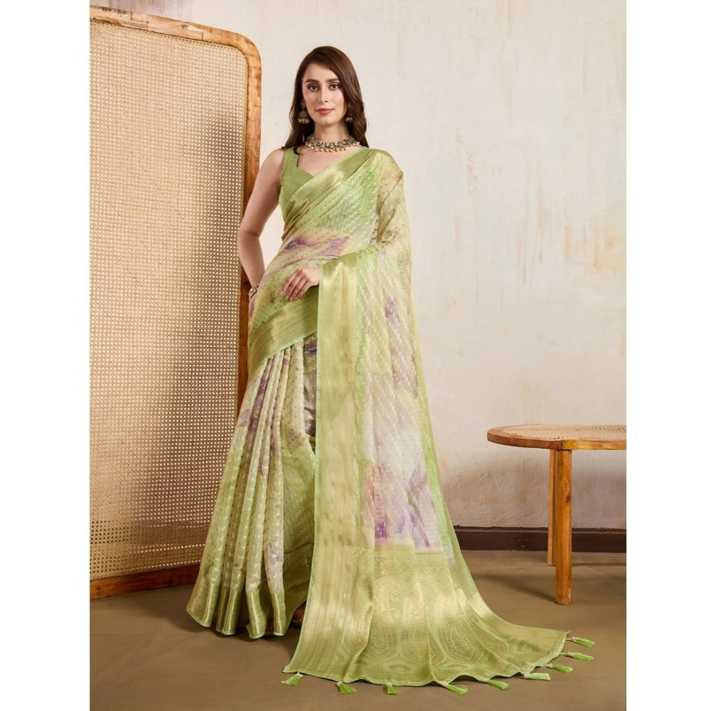 Seduva Women's Viscose Printed Saree With Unstitched Blouse 5.5Mtr (Light Green)