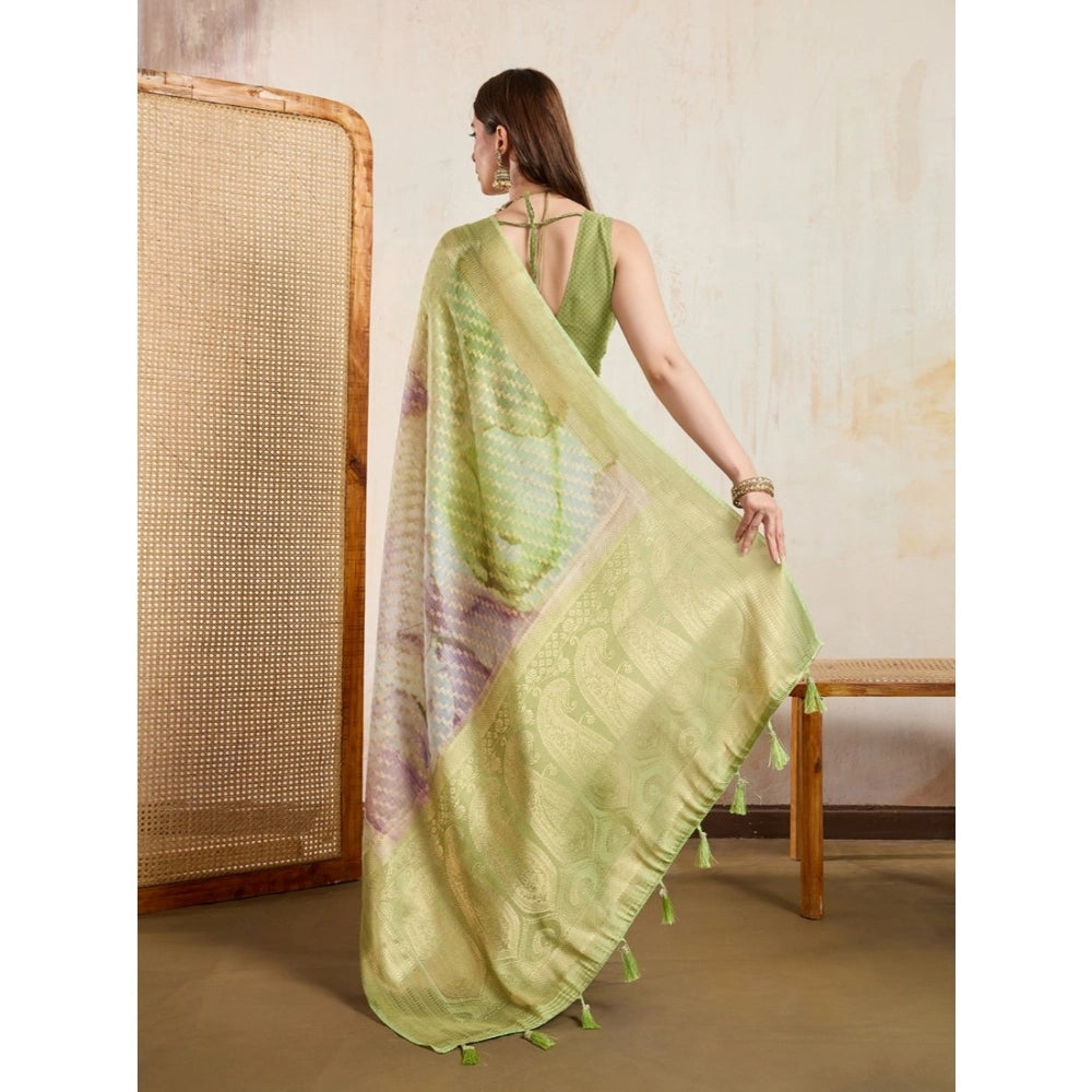 Seduva Women's Viscose Printed Saree With Unstitched Blouse 5.5Mtr (Light Green)