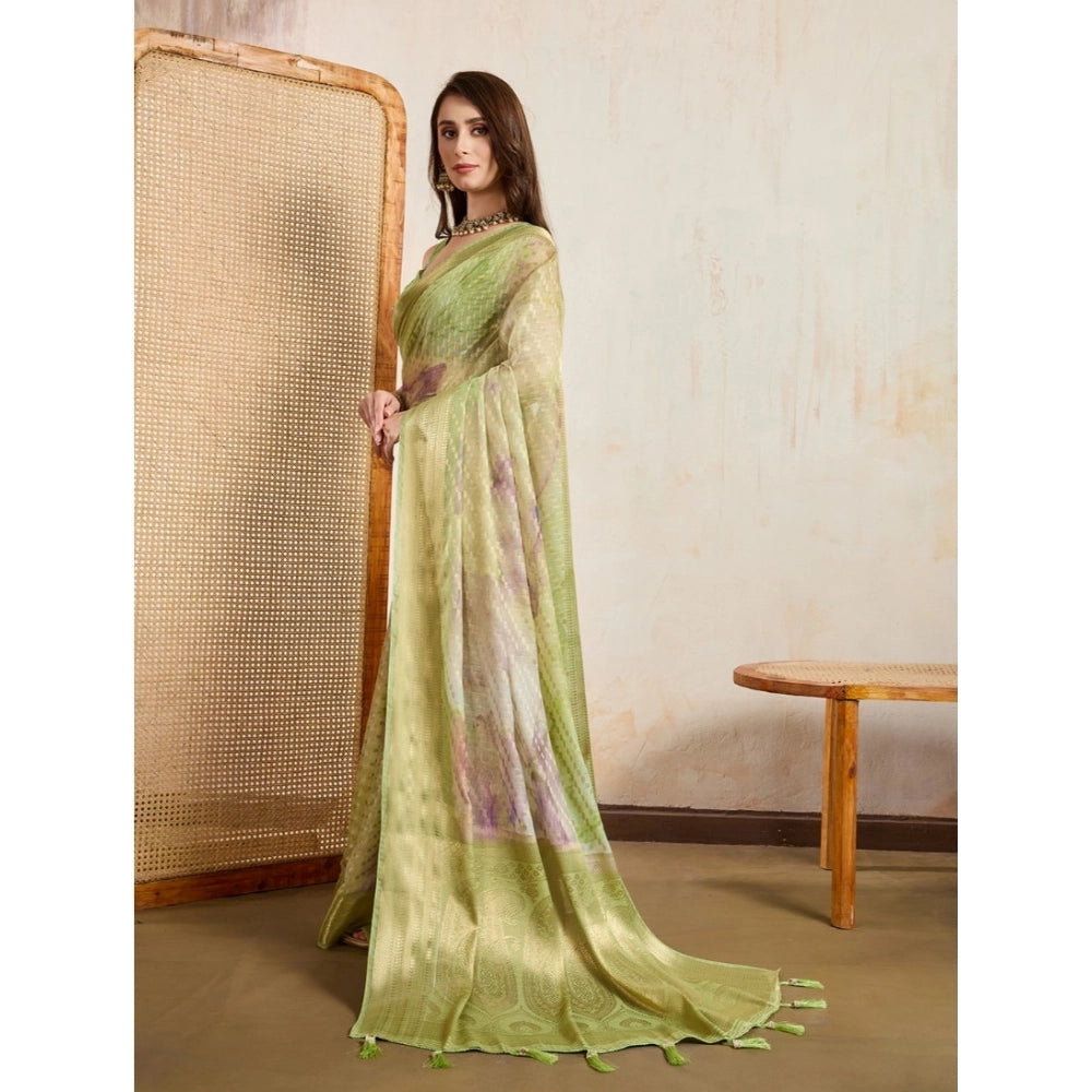 Seduva Women's Viscose Printed Saree With Unstitched Blouse 5.5Mtr (Light Green)