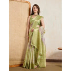 Seduva Women's Viscose Printed Saree With Unstitched Blouse 5.5Mtr (Light Green)