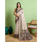 Seduva Women's Silk Blend Printed Saree With Unstitched Blouse 5.5Mtr (Off White)