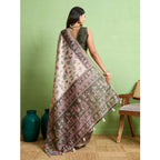 Seduva Women's Silk Blend Printed Saree With Unstitched Blouse 5.5Mtr (Off White)