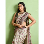 Seduva Women's Silk Blend Printed Saree With Unstitched Blouse 5.5Mtr (Off White)