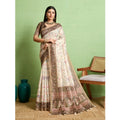 Seduva Women's Silk Blend Printed Saree With Unstitched Blouse 5.5Mtr (Cream)