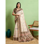 Seduva Women's Silk Blend Printed Saree With Unstitched Blouse 5.5Mtr (Cream)