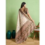Seduva Women's Silk Blend Printed Saree With Unstitched Blouse 5.5Mtr (Cream)