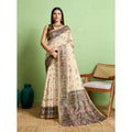 Seduva Women's Silk Blend Printed Saree With Unstitched Blouse 5.5Mtr (Cream)
