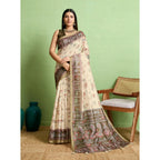 Seduva Women's Silk Blend Printed Saree With Unstitched Blouse 5.5Mtr (Cream)