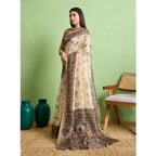 Seduva Women's Silk Blend Printed Saree With Unstitched Blouse 5.5Mtr (Cream)