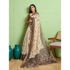 Seduva Women's Silk Blend Printed Saree With Unstitched Blouse 5.5Mtr (Cream)