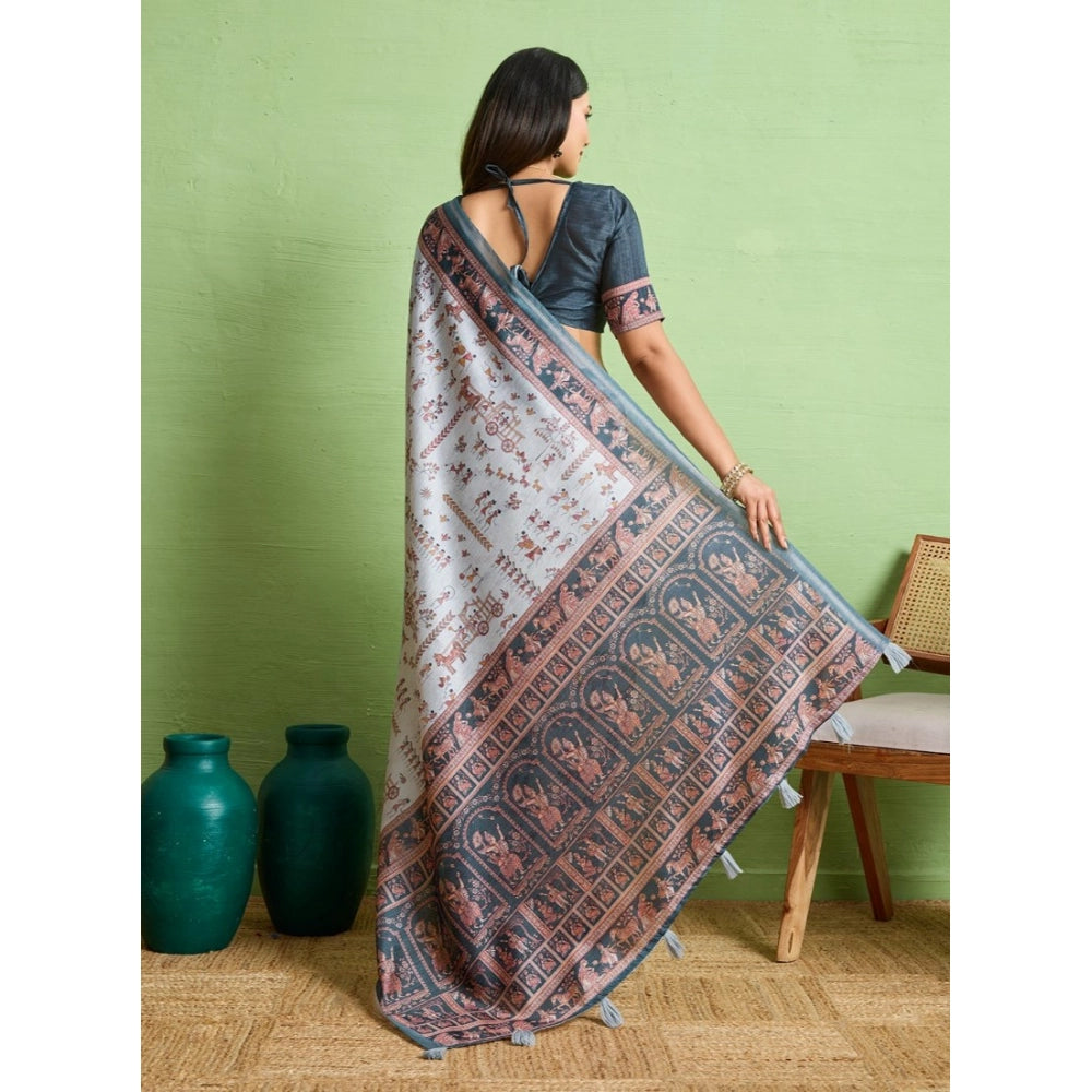Seduva Women's Silk Blend Printed Saree With Unstitched Blouse 5.5Mtr (Grey)