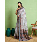 Seduva Women's Silk Blend Printed Saree With Unstitched Blouse 5.5Mtr (Grey)