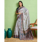 Seduva Women's Silk Blend Printed Saree With Unstitched Blouse 5.5Mtr (Grey)