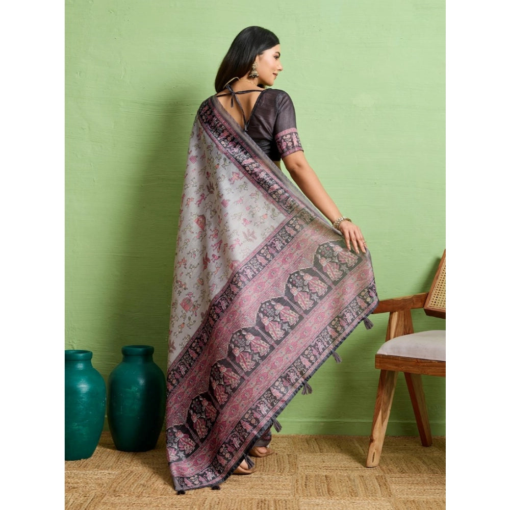 Seduva Women's Silk Blend Printed Saree With Unstitched Blouse 5.5Mtr (Grey)