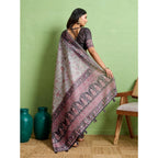 Seduva Women's Silk Blend Printed Saree With Unstitched Blouse 5.5Mtr (Grey)