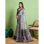 Seduva Women's Silk Blend Printed Saree With Unstitched Blouse 5.5Mtr (Grey)
