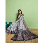 Seduva Women's Silk Blend Printed Saree With Unstitched Blouse 5.5Mtr (Grey)