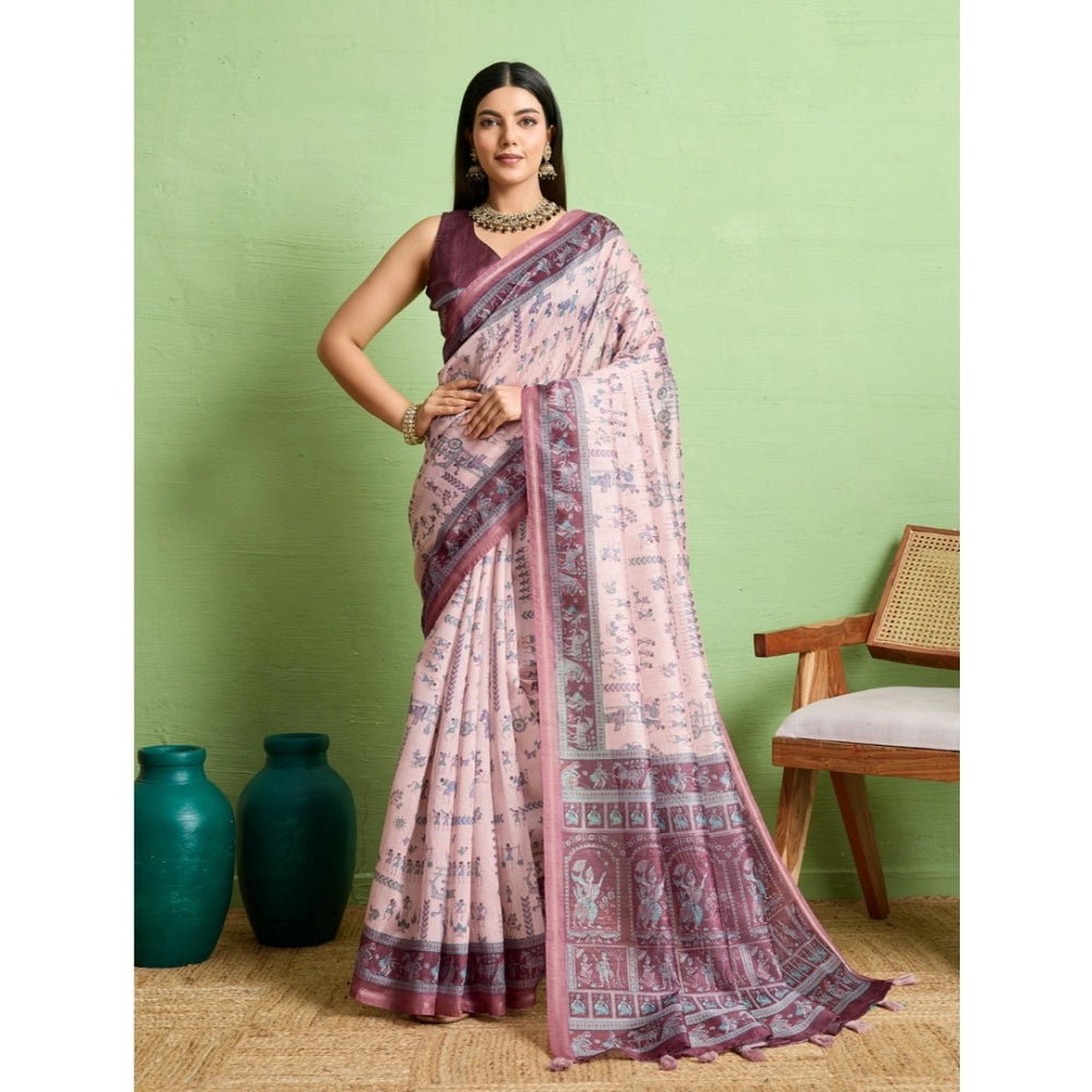 Seduva Women's Silk Blend Printed Saree With Unstitched Blouse 5.5Mtr (Grey)