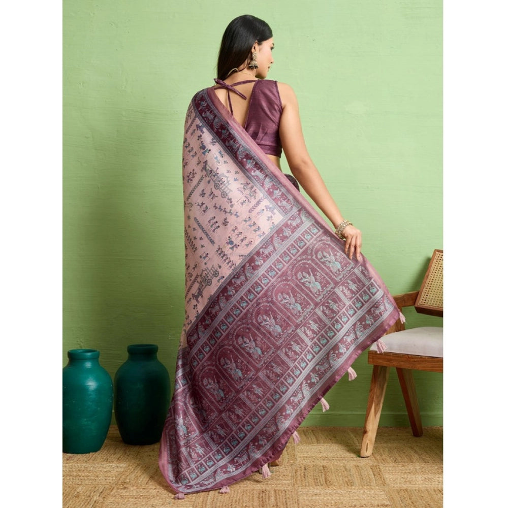 Seduva Women's Silk Blend Printed Saree With Unstitched Blouse 5.5Mtr (Grey)