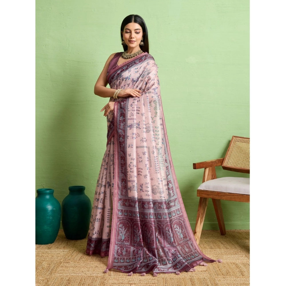 Seduva Women's Silk Blend Printed Saree With Unstitched Blouse 5.5Mtr (Grey)