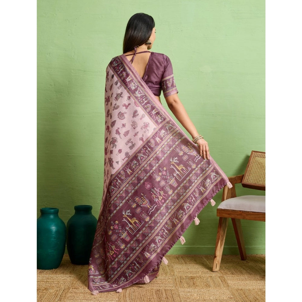 Seduva Women's Silk Blend Printed Saree With Unstitched Blouse 5.5Mtr (Grey)