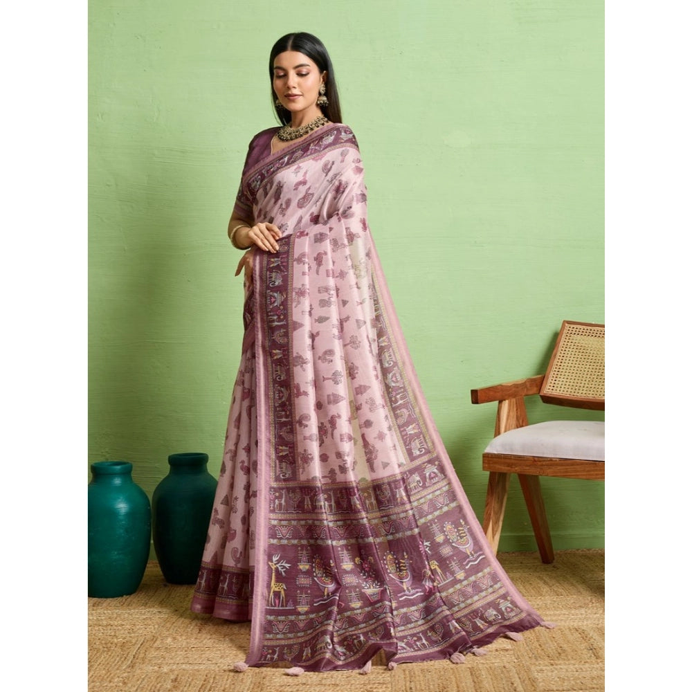 Seduva Women's Silk Blend Printed Saree With Unstitched Blouse 5.5Mtr (Grey)