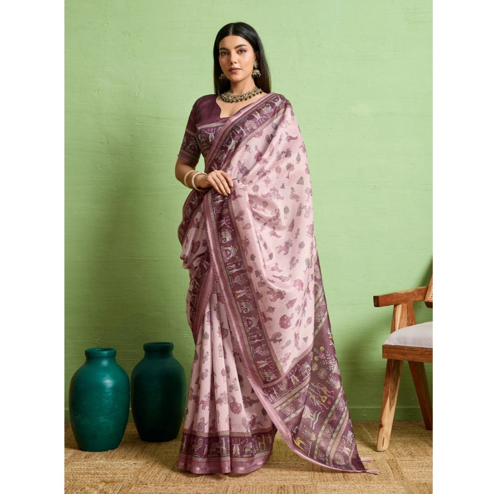 Seduva Women's Silk Blend Printed Saree With Unstitched Blouse 5.5Mtr (Grey)