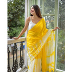 Seduva Women's Linen Printed Saree With Unstitched Blouse 5.5Mtr (Yellow)