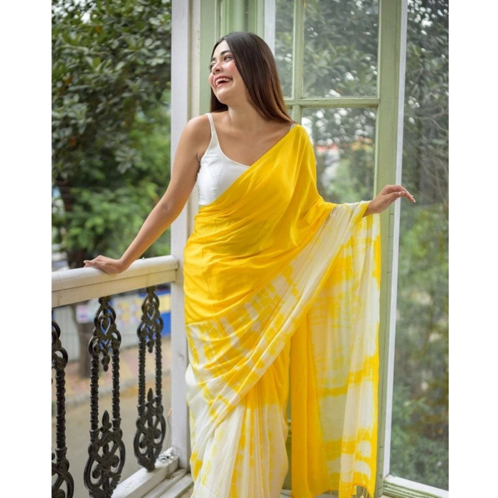 Seduva Women's Linen Printed Saree With Unstitched Blouse 5.5Mtr (Yellow)