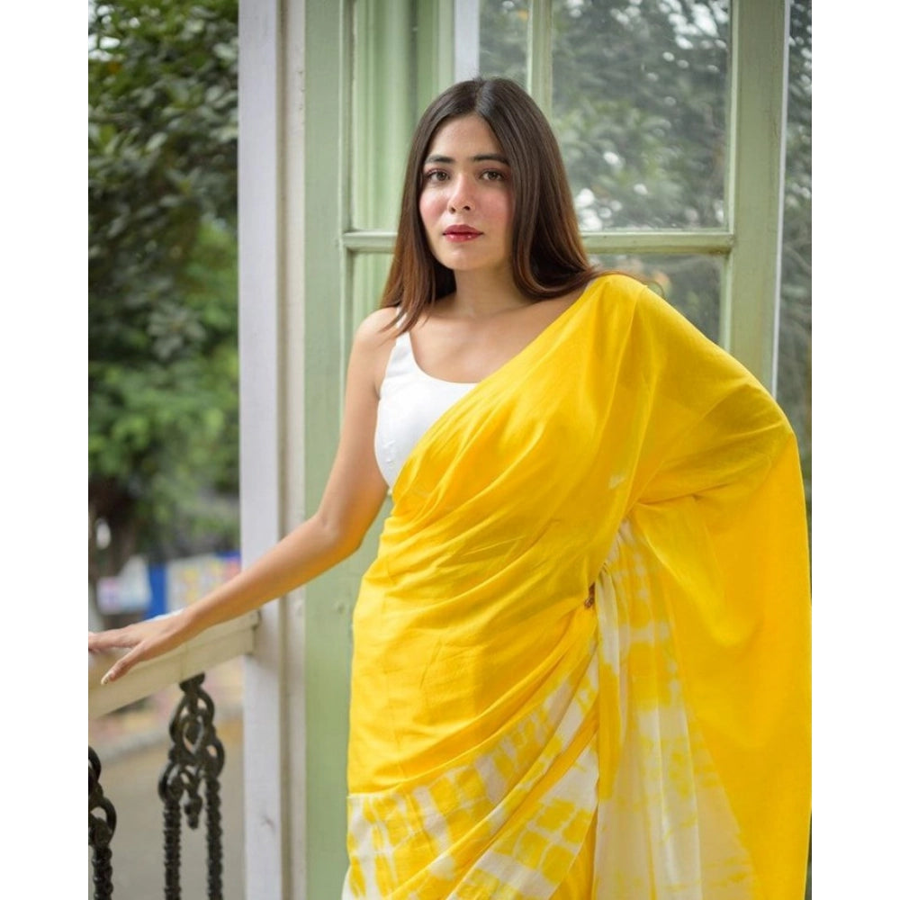 Seduva Women's Linen Printed Saree With Unstitched Blouse 5.5Mtr (Yellow)