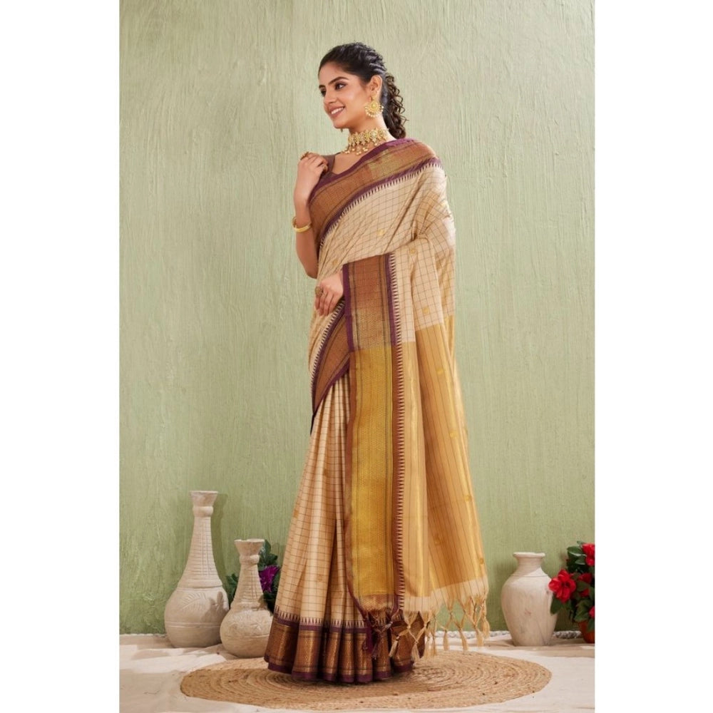 Seduva Women's Silk Blended Jaquard Woven Saree With Unstitched Blouse 5.5Mtr (Beige)