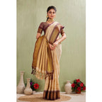 Seduva Women's Silk Blended Jaquard Woven Saree With Unstitched Blouse 5.5Mtr (Beige)
