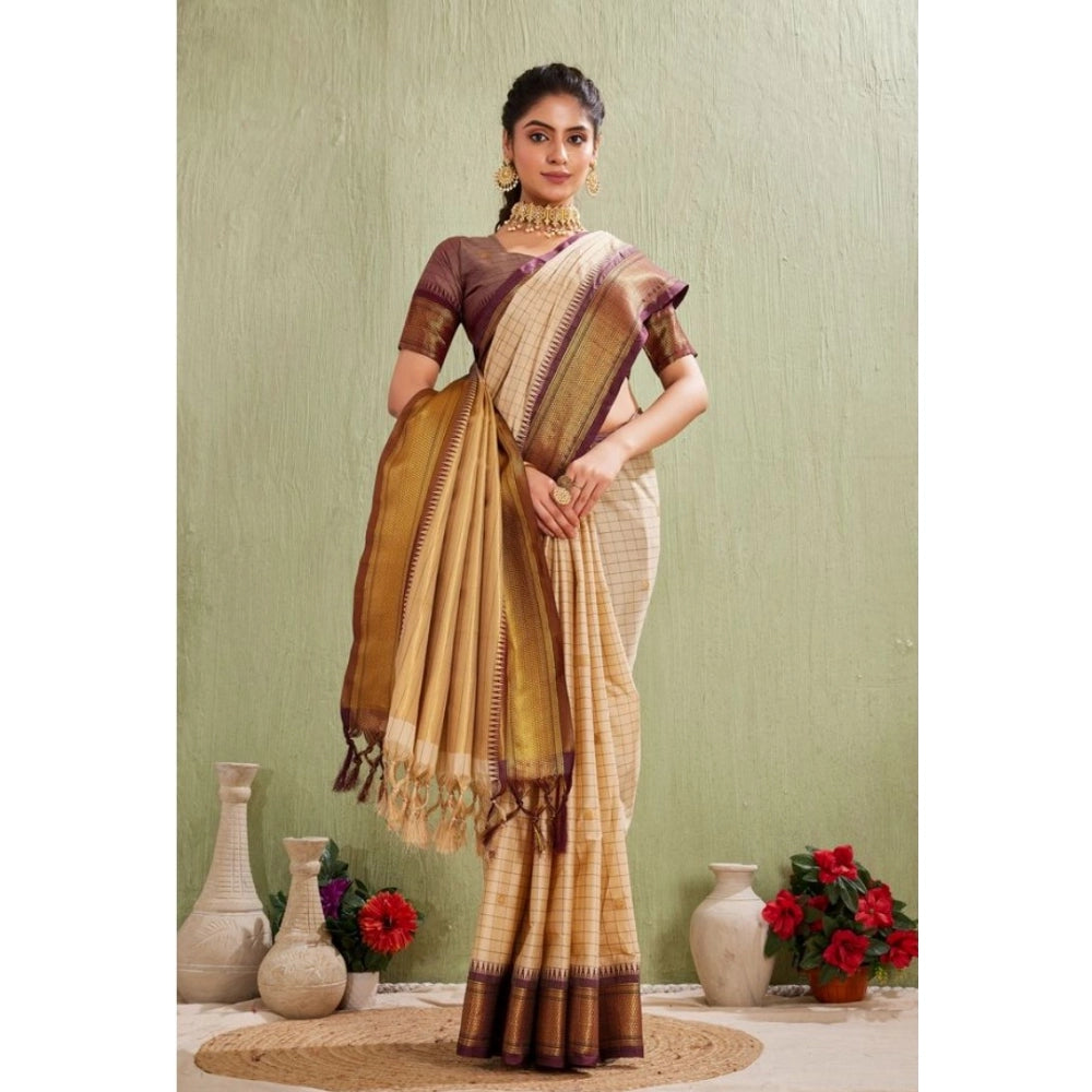Seduva Women's Silk Blended Jaquard Woven Saree With Unstitched Blouse 5.5Mtr (Beige)