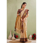 Seduva Women's Silk Blended Jaquard Woven Saree With Unstitched Blouse 5.5Mtr (Beige)