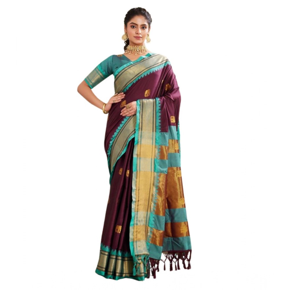 Seduva Women's Silk Blended Jaquard Woven Saree With Unstitched Blouse 5.5Mtr (Purple)