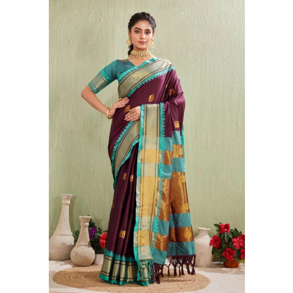 Seduva Women's Silk Blended Jaquard Woven Saree With Unstitched Blouse 5.5Mtr (Purple)