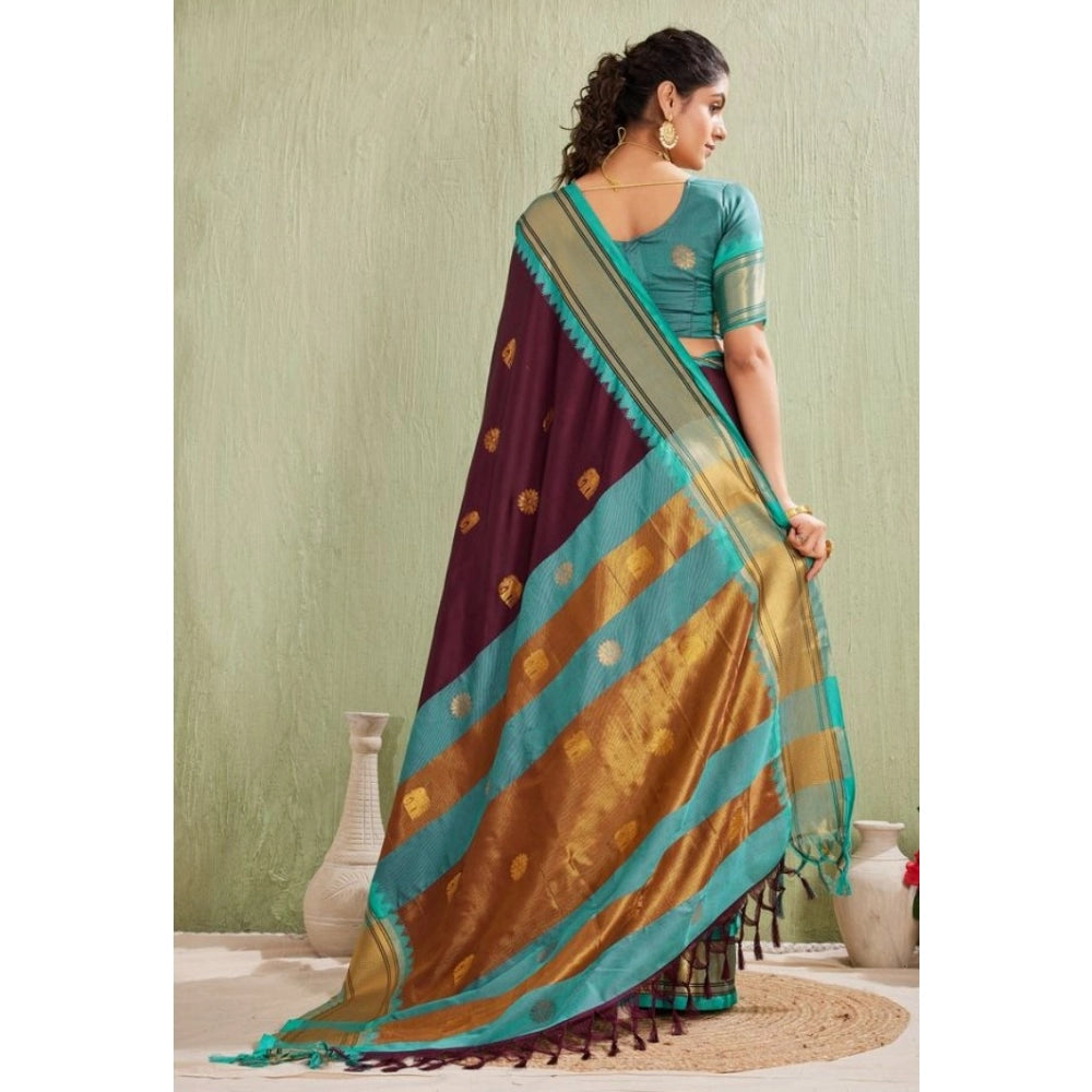 Seduva Women's Silk Blended Jaquard Woven Saree With Unstitched Blouse 5.5Mtr (Purple)