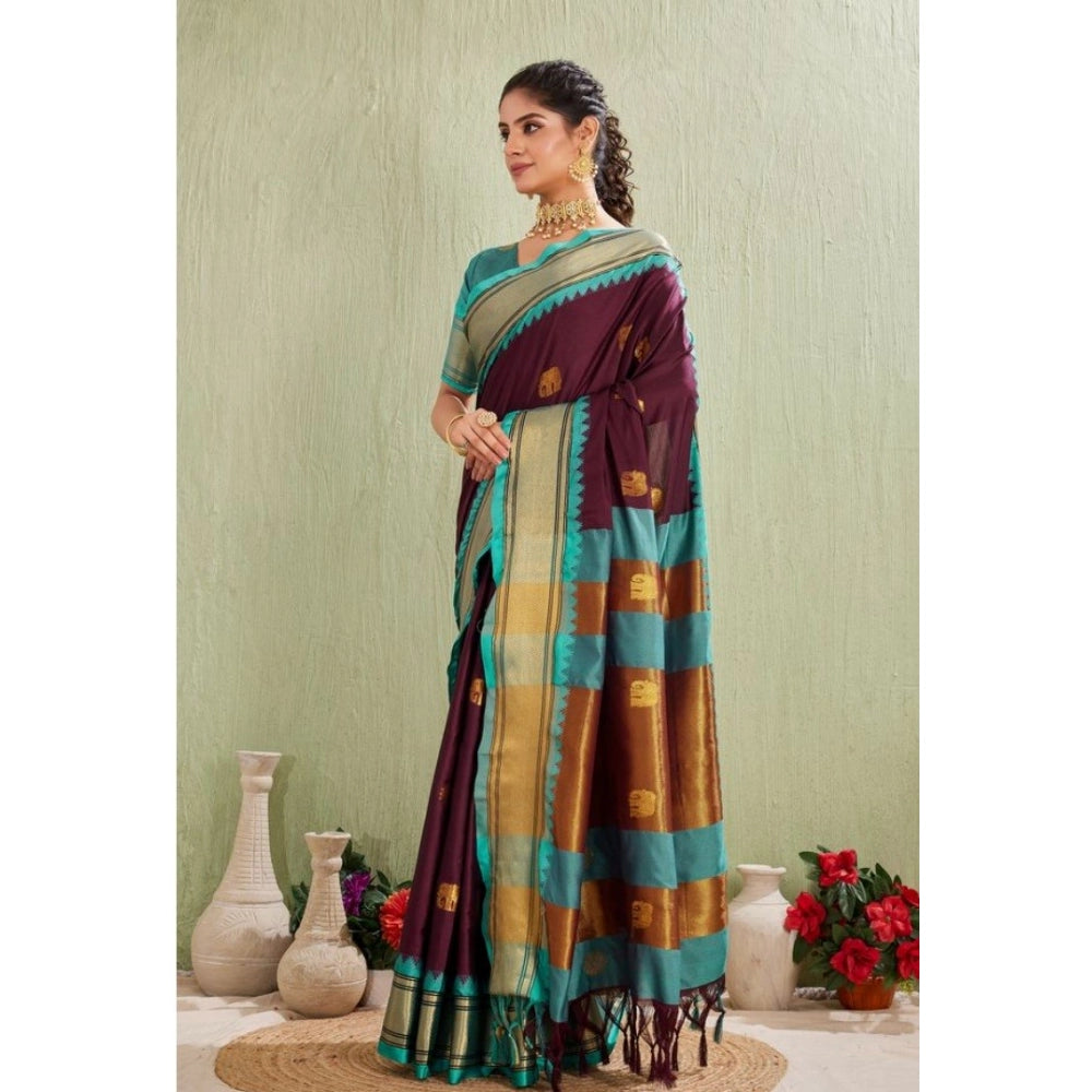 Seduva Women's Silk Blended Jaquard Woven Saree With Unstitched Blouse 5.5Mtr (Purple)