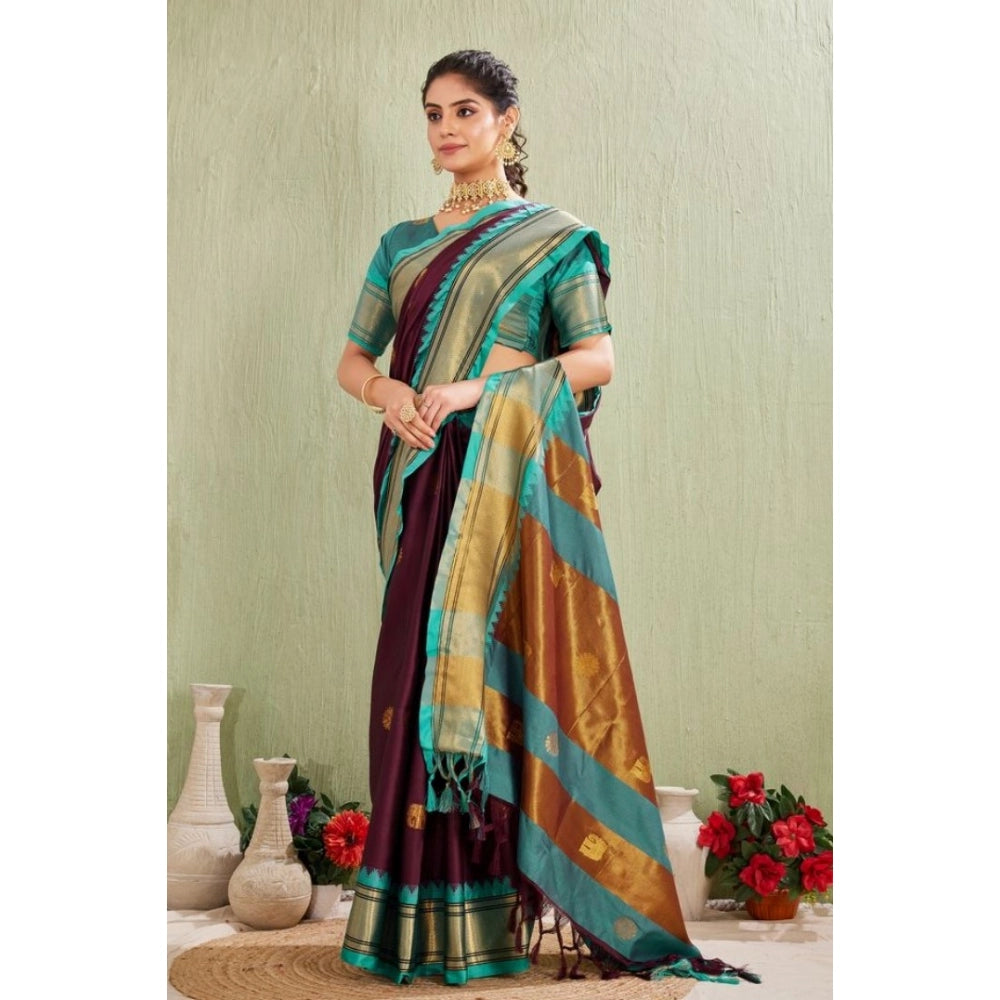 Seduva Women's Silk Blended Jaquard Woven Saree With Unstitched Blouse 5.5Mtr (Purple)